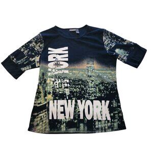 Apt. 9 New York T-Shirt NYC Skyline All Over Print Bling Rhinestone Womens Large